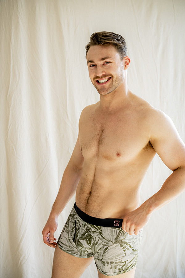 Comfortable men's underwear made from bamboo with Australian fan palm motif