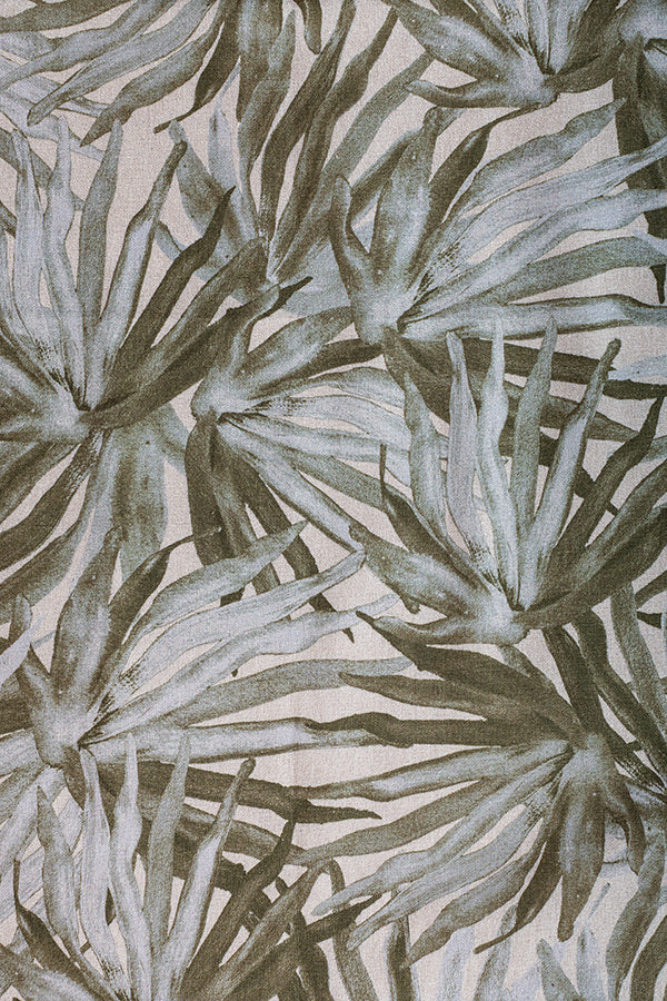 Richly detailed print of the native Australian Licuala ramsayi fan palm, portrayed in a lush spectrum of sage and dark green tones, ideal for adding a botanical elegance to any ensemble