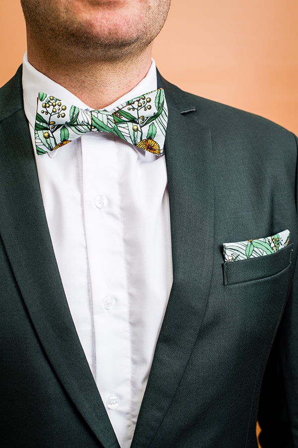 Stylish grey pocket square featuring Australian Banksia patterns for sophisticated looks